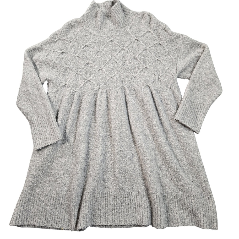 Free People‎ Sweater Womens Small Gray Mock Neck Tunic Diamond Knit Cozy Top